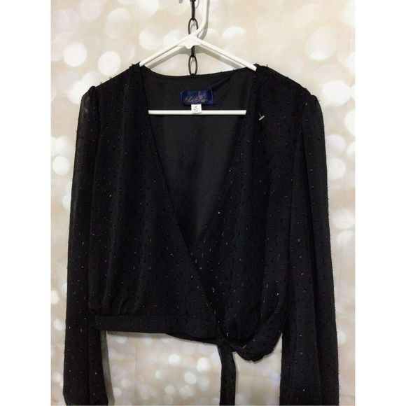 Blue Rain Deep V Blouse Size Medium Bead Accents - Picture 10 of 10